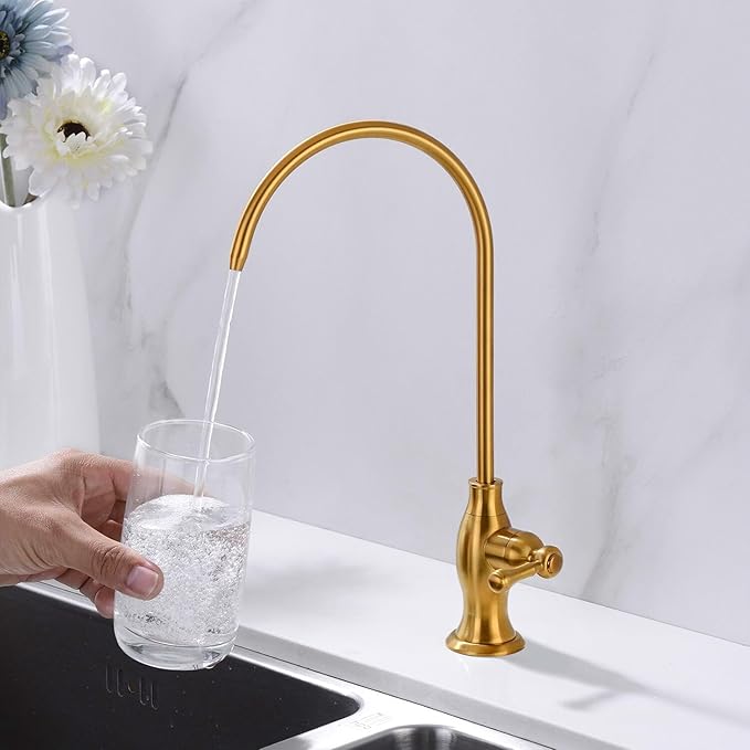 Delle Rosa Brushed Gold Drinking Water Faucet, Commercial Water Filtration Faucet for Under Sink Water Filter System,Stainless Steel Drinking Water Purifier Faucets,Brushed Gold(Deep Gold)