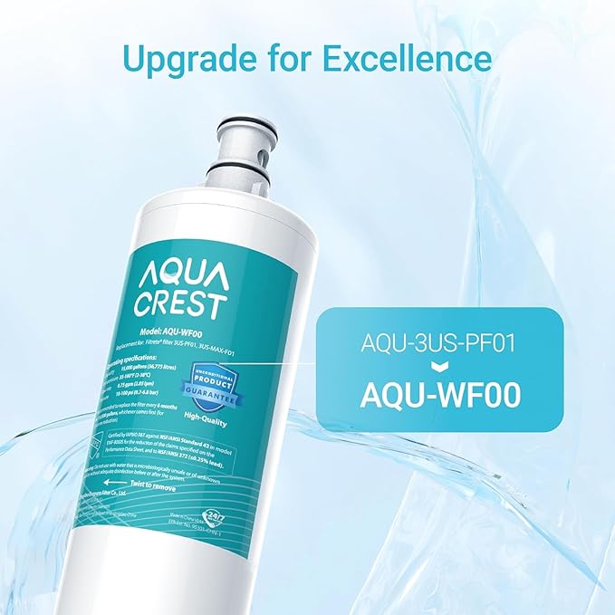 AQUACREST 3US-PF01 Under Sink Water Filter, NSF 42 Certified Replacement for Advanced 3US-PF01, 3US-MAX-F01H, 3US-PF01H, Delta RP78702, Manitowoc K-00337, K-00338 Water Filter (Pack of 1)