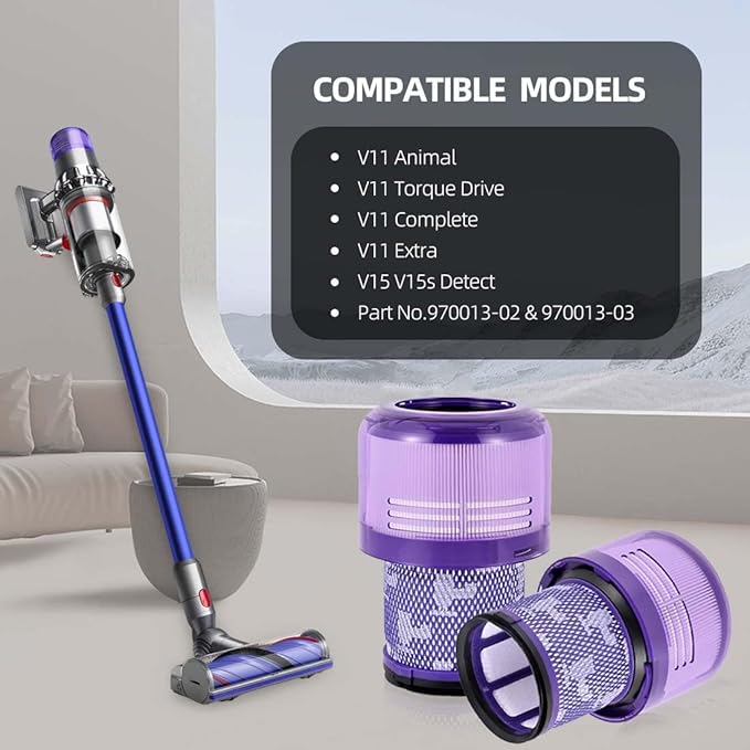 2 Pack Filters Replacement Compatible with Dyson V11 Animal, V11 Torque Drive, V11 Complete, V11 Extra, V15/V15s Detect, Washable, Reusable Cordless Vacuum Filter for Pet Hair, Dirt, Dust