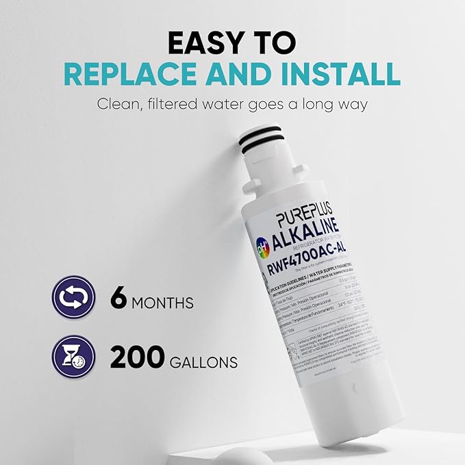 PUREPLUS Alkaline ADQ747935 Replacement for LG LT1000P LT1000 Kenmore Elite 9980 LT1000PC, MDJ64844601 ADQ74793501, LMXS28626S, LFXS26973S, LT120F Refrigerator Water and Air Filter,2Pack