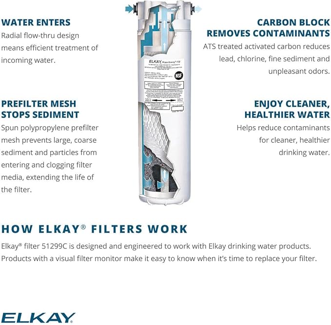 Elkay 51299c_3PK WaterSentry VII Cooler Replacement Filter Assembly (3 Pack), 3.2 x 3.2 x 12 inches, White