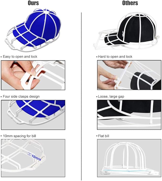 Hat Washer Cage for Washing Machine – Baseball Cap Cleaner Rack for Washer & Dishwasher, Structured Cap Shaper & Protector for Hats – 2 Packs (No Assembly)