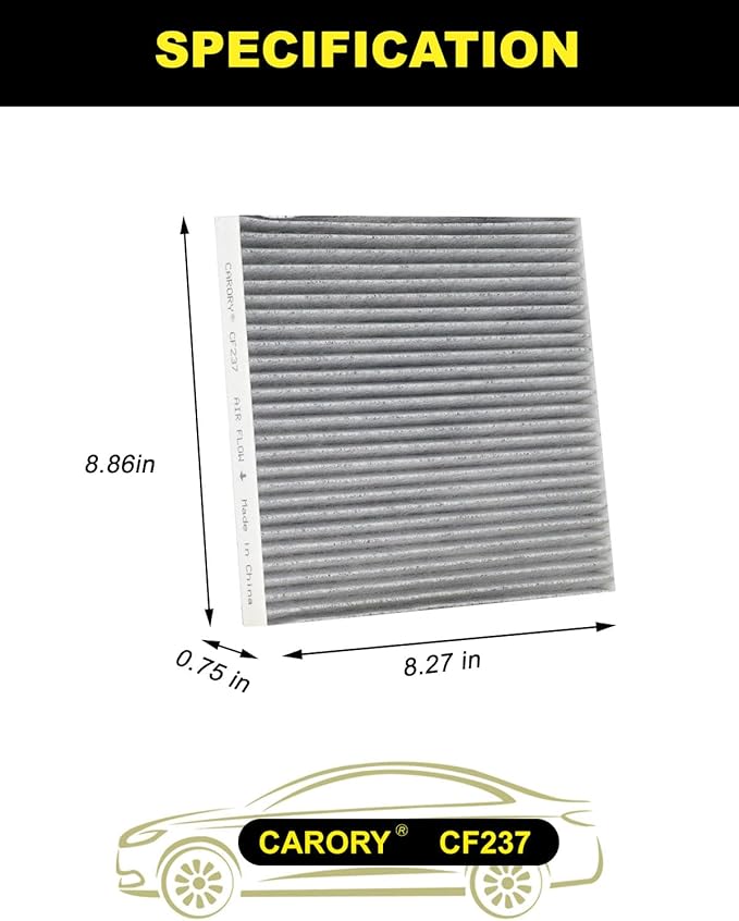 Cabin Air Filter w/Activated Carbon for Nissan Versa (2012-2019), NV200 (2017-2021), Micra, March, Note, Chevy City Express; OE# 27277-1KK0A, 27278-1KK0A, 27277-9ME0A, CF12237, XC10475, 93952