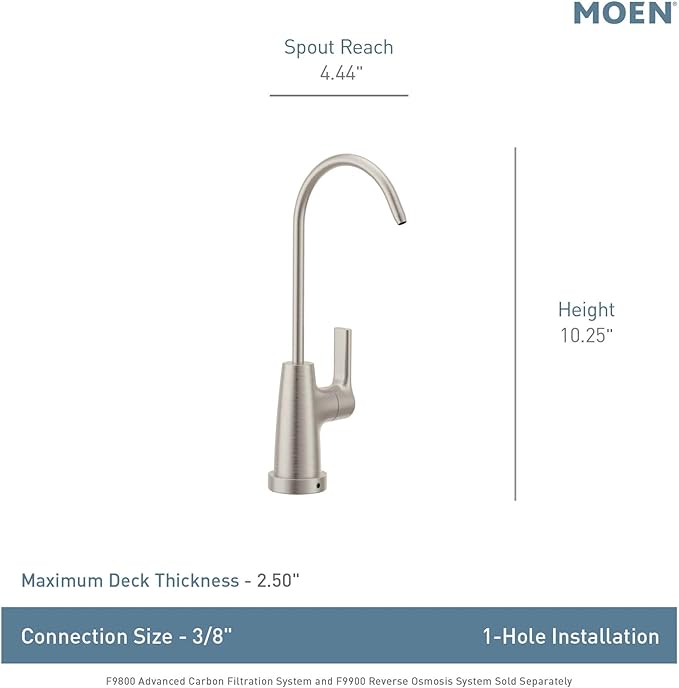 Moen Sip Spot Resist Stainless Traditional Drinking Water Beverage Faucet with Optional Filtration System, F7620SRS