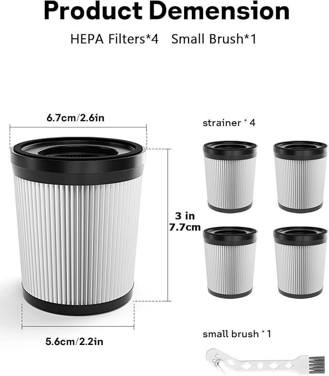 Leemone Filter Replacement Compatiable with Fabuletta FSV101 & FSV001, Lubluelu 202, Girnoor G160 & G165, Afoddon A300, Oraimo OSV-102, Besswin W26, VacLife VL732 Cordless Vacuum Cleaners, 4 Pack