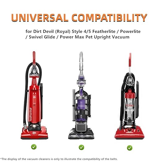 4 Replacement Belts for Dirt Devil (Royal) Upright Vacuum Cleaner Style 5 Power Max Pet, Featherlite, Swivel Glide Series, Replace Parts 1LU0310X00, 3720310001 and 1540310001