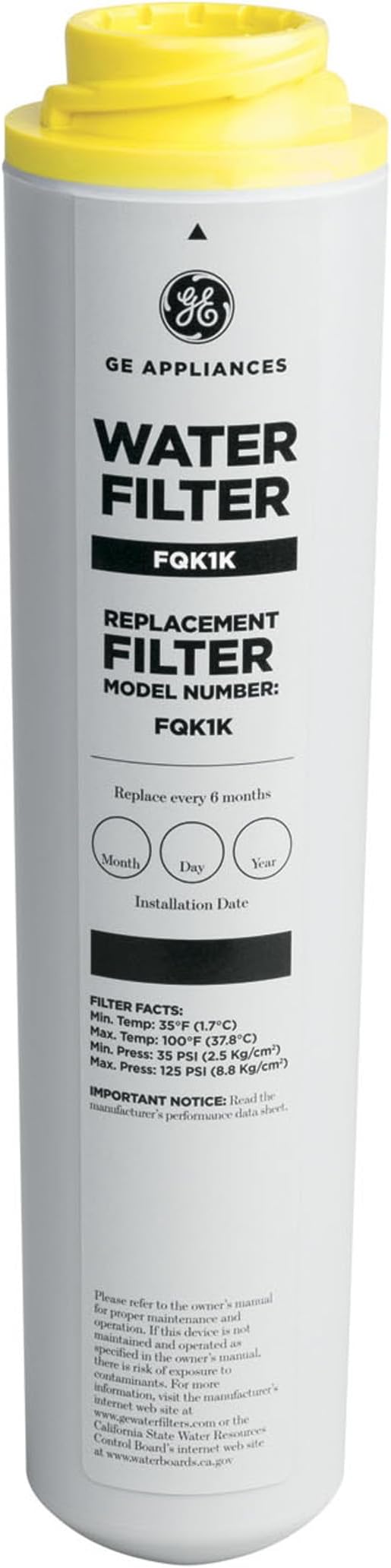 GE Under Sink Water Filter Replacement, Reduces Sediment, Rust & Other Impurities from Water, Easy Install, Fits GXRLQK Filtration System, Replace Every 6 Months, FQK1K
