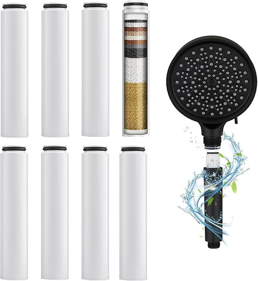 Shower Filter Cartridges Compatible with Cobbe, Water Softener Filters Beads, Eliminates Chlorine & Prevents Dry, Itchy Skin (8 count)