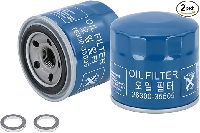 Kefly 26300-35505 Engine Oil Filters Fits for Hyundai Elantra Tucson Santa Fe Kia Sportage Forte Seltos, with Drain Plug Gasket (2 PCS)