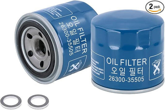 Kefly 26300-35505 Engine Oil Filters Fits for Hyundai Elantra Tucson Santa Fe Kia Sportage Forte Seltos, with Drain Plug Gasket (2 PCS)
