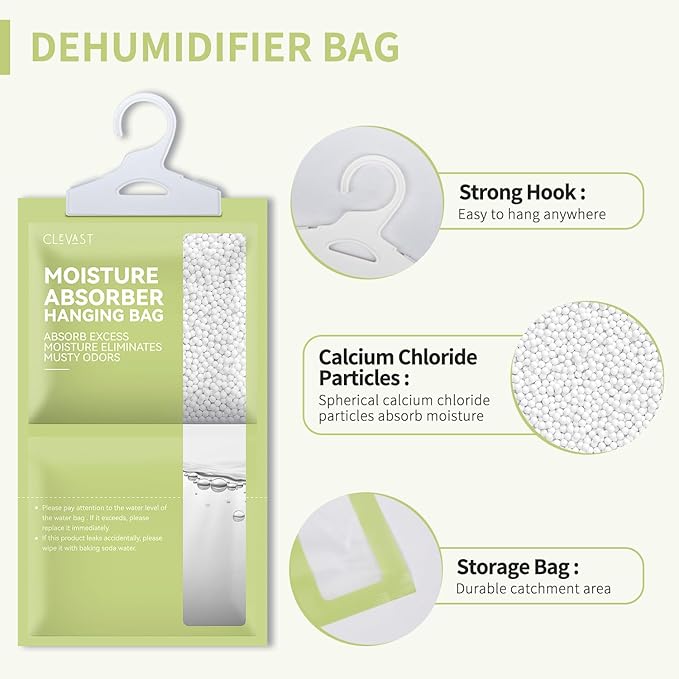 CLEVAST Moisture Absorbers Packets 10 Pack, Dehumidifier Bags for Closet, Scented Hanging Humidity Absorber in Wardrobes, Bedrooms, Bathrooms (Jasmine)