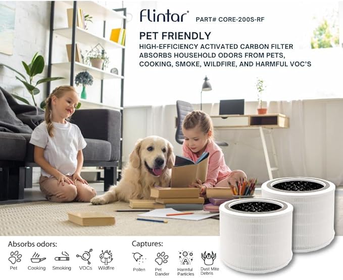 Flintar Core 200S Replacement Filter, Compatible with LEVOIT Core 200S Smart WiFi Air Purifier, 3-Stage H13 Grade Filter Set, Core 200S-RF, 2-Pack