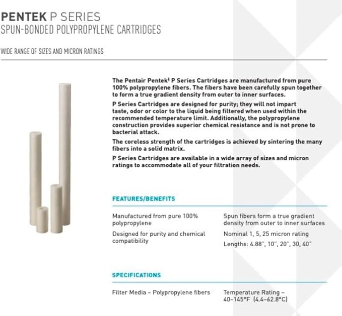 Pentair Pentek P25 Sediment Water Filter, 10-Inch, Under Sink Spun-Bonded Polypropylene Replacement Cartridge, 10" x 2.5", 25 Micron, Pack of 24
