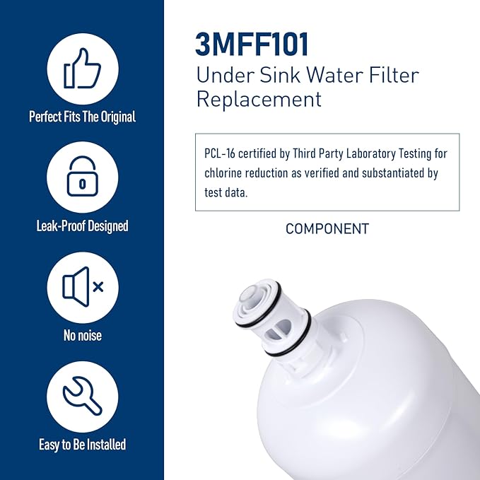 3MFF101 Under Sink Water Filter, Replacement for Under Sink Full Flow Filtration System 3MFF100, 70020249663 6,000 Gallons (1 Pack)