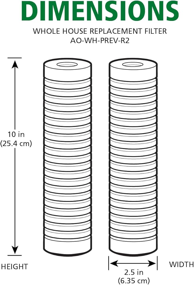 AO Smith 2.5"x10" 5 Micron Sediment Water Filter Replacement Cartridge - 2 Pack - For Whole House Filtration Systems - AO-WH-PREV-R2