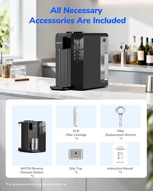 Ecoviva Countertop Reverse Osmosis Water Filter with UV - 7-Stage Purification, Instant Hot Water (212°F), Real-Time TDS, 3:1 Pure to Drain, Desktop Water Purifier Ideal for Apartment & Dormitory