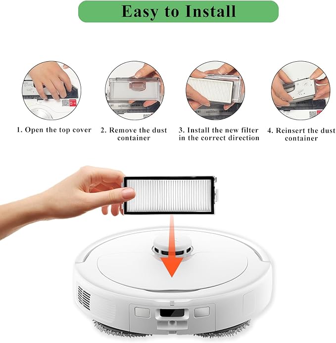 4 Pack Replacement HEPA Filters Compatible with Roborock Qrevo Master, Qrevo Slim,Saros Z70 Robot Vacuum Cleaner, Washable High-Efficiency Vacuum Filters Accessories