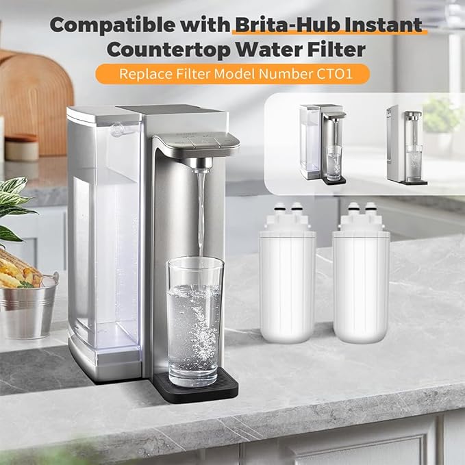 Water Replacement Filter, Compatible with Brita Hub Instant Powerful Countertop Water Filter Device, Lasts Six Months or 120 Gallons, Model Number CT01, Includes 2 Filters