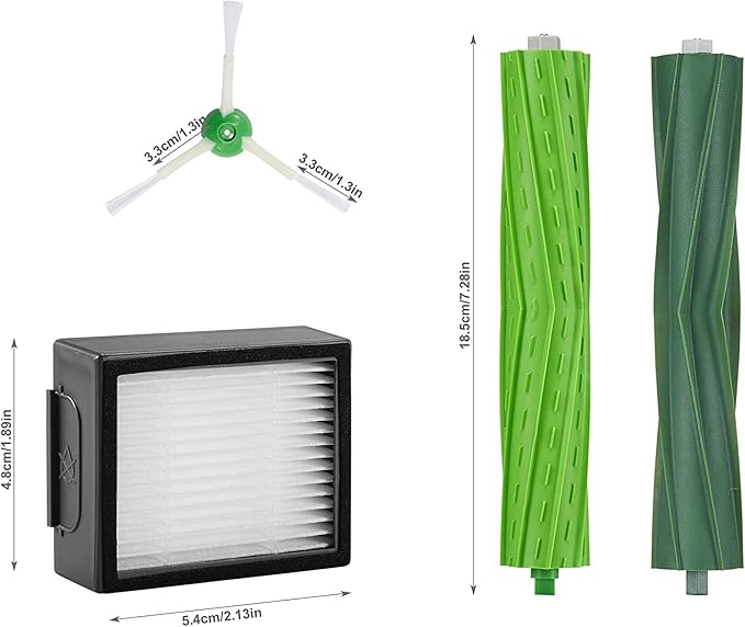Replacement Parts Compatible with iRobot Roomba I, E & J Series i7 i7+ i2 i3 i3+ i4 i4+ i6 i6+ i8 i8+/Plus j7 j7+ E5 E6 E7:1 Set of Multi-Surface Rubber Brushes 4 HEPA Filters 4 Side Brushes