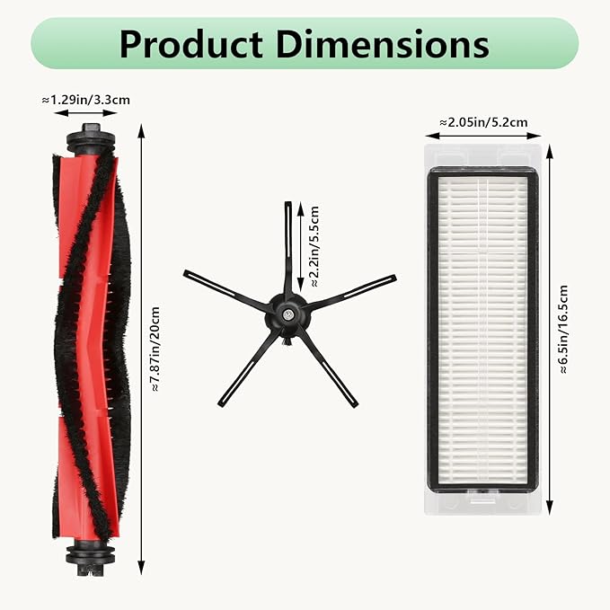 Q5 Replacement Accessories Kit Compatible with Roborock Q5 / Q5+ Plus Robot Vacuum, Floating Rubber Main Roller Brush, HEPA Washable Filter, Side Brush. Reusable Robotic Vacuum Cleaner Spare Parts.