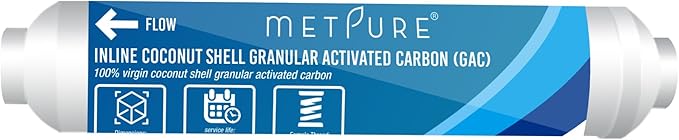Metpure In line Water Filter for IceMaker, Refrigerator, Water Filtration System, Coffee Maker 2" x 10" x 1/4" OD FIP Female Thread GAC Coconut Shell Granular Activated Carbon Post Filter