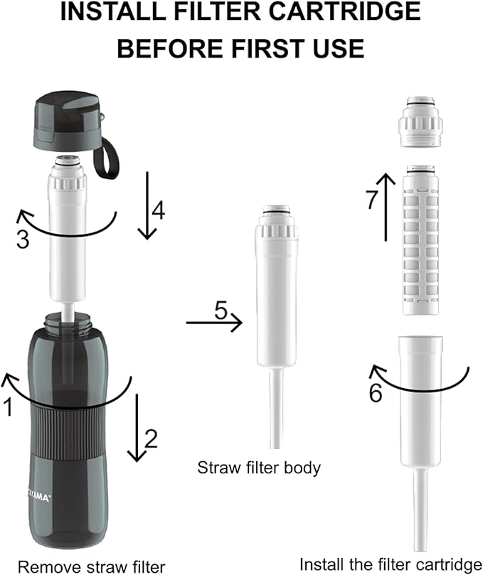 Tayama 25 oz. Black Tritan Alkaline Filtering Water Bottle, BPA-Free