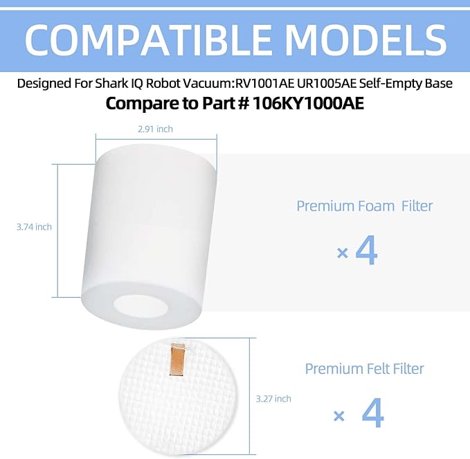 AirClean 4 Pack 3.7" High Replacement Base Pre-Motor Foam Filters Compatible with Shark IQ Robot Vacuum R101AE RV1001AE UR1005AE Self-Empty Base