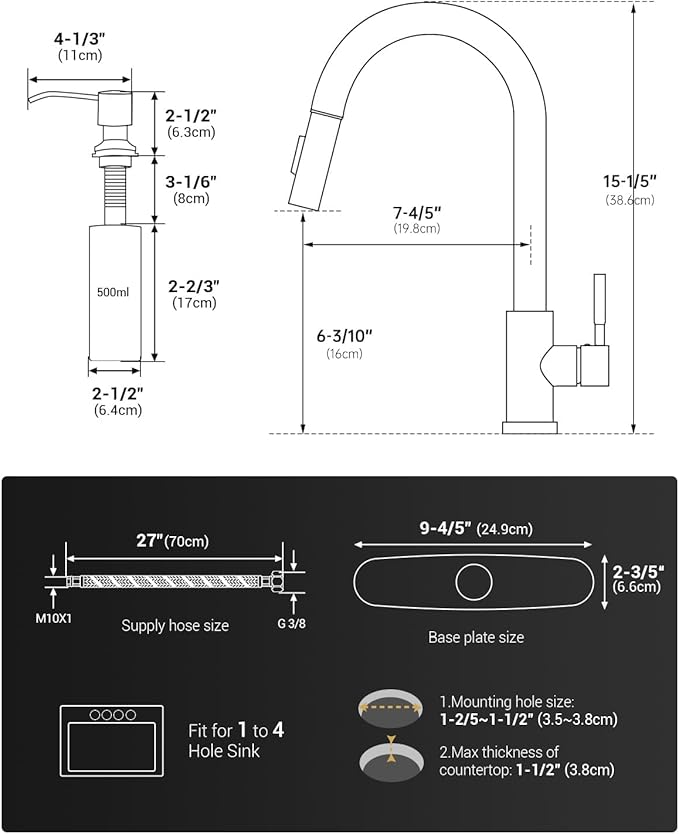 APPASO Black Kitchen Faucet Touchless, Hands-Free Smart Motion Sensor Sink Faucets with Soap Dispenser and Pull Down Sprayer 2 Modes, High Arc S304 Stainless Steel for Kitchen Sink
