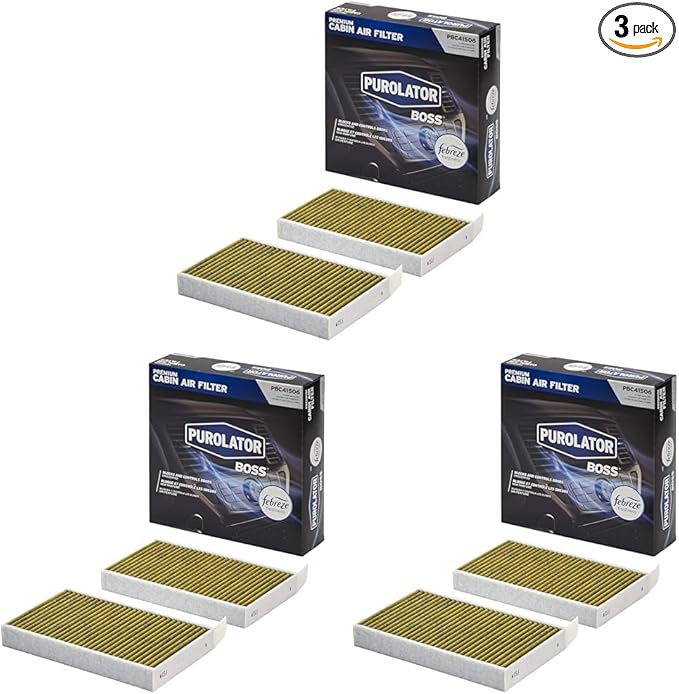 Purolator PBC41506 PurolatorBOSS Automotive Cabin Air Filter with Febreze & Activated Carbon, Car & Truck Passenger Compartment OEM Filter Replacement for Tesla MODEL 3 & MODEL Y 2 Count (Pack of 3)
