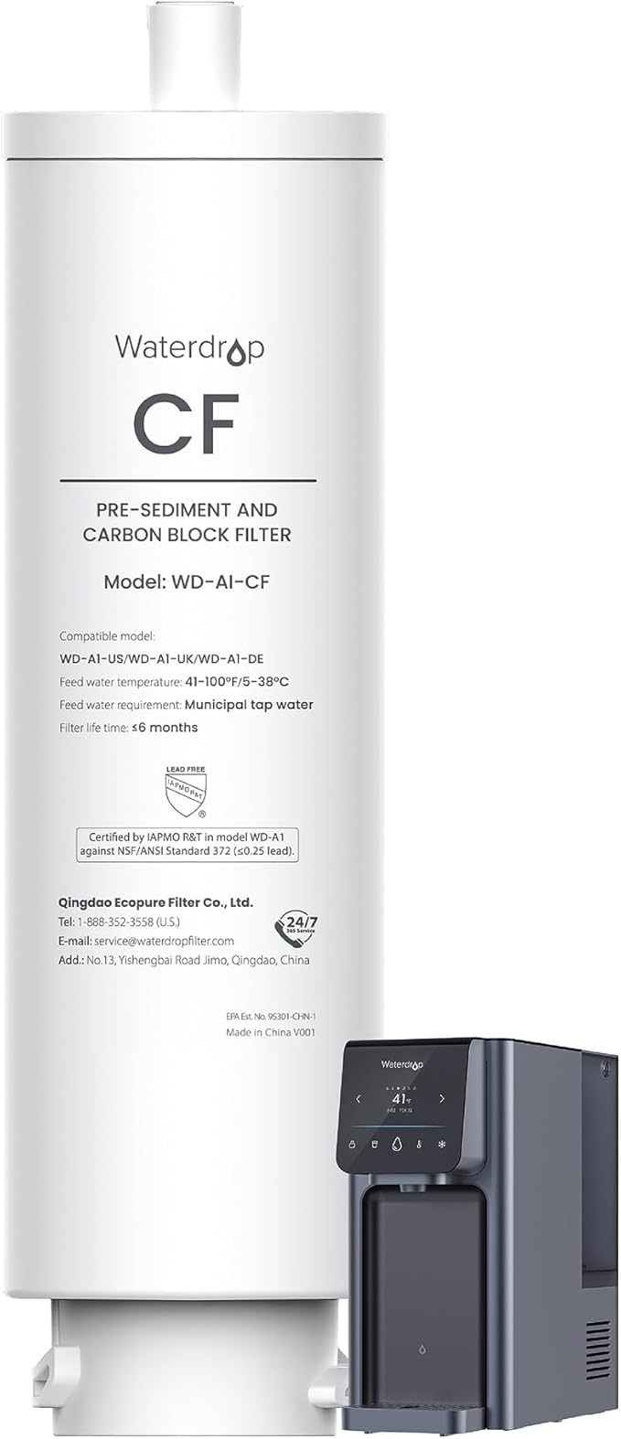 Waterdrop 𝐀𝟏-𝐂𝐅 Filter, Replacement for Waterdrop 𝐀𝟏 Countertop Reverse Osmosis Hot and Cold water Dispenser, 6-month Lifetime