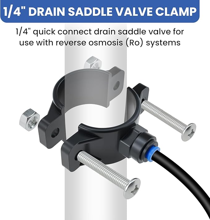 1 Pack Drain Saddle Valve with 1/4” Quick Connect for Under-Sink Reverse Osmosis Systems Fit RO System Water Filter