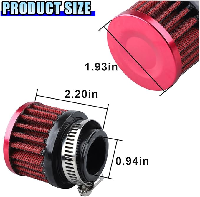 1" Car Air Intake Filter, 25mm Auto Crankcase Cold Air Filter Cleaner with Adjustable Clamp, Universal Vent Valve Cover Breather for Car, Motorcycle (Red)