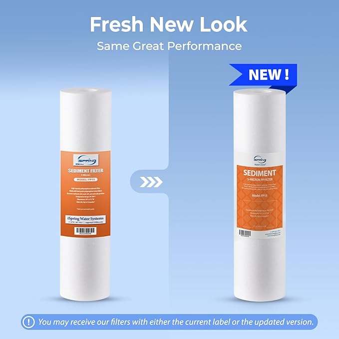 iSpring FP15 NSF Certified Sediment Water Filter Cartridges Replacement, 5 Micron 10" x 2.5" Universal Sediment Filter, 15,000-Gallon Multi-Layer Cartridge