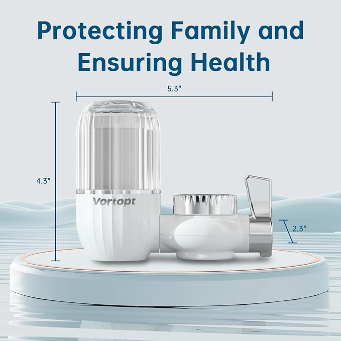 Vortopt Water Filter for Sink Faucet,Faucet Water Filter NSF Certified,400 Gallon Capacity,Activated Carbon,Reduces 99% Chlorine and Odor,3-6 Month Lifespan,T4 CTO,a filter element.