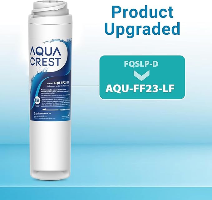 AQUA CREST FQSLF, FQSVF NSF/ANSI 401 Certified, Replacement for GE FQSLF, FQSVF, FQSVN, FQROPF, GXSV65R, Reduces PFAS, PFOA/PFOS (2 Pack)