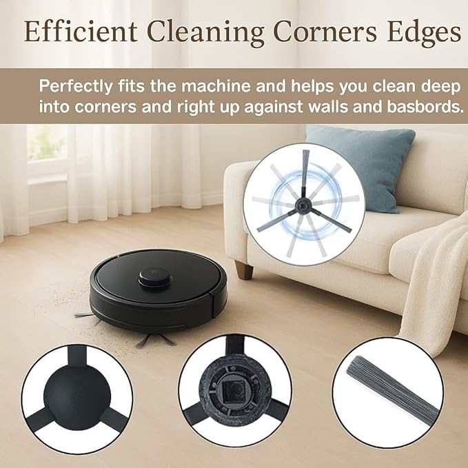 Replacement Parts Kit Compatible with iHome AutoVac Nova S1 Pro Robot Vacuum Cleaner Accessories iHRVS1PRO-3BLK, 1 Main Roller Brush, 6 Side Brushes, 6 Hepa Filters, 6 Dust Bags