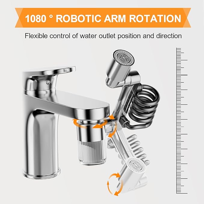 Water Filter for Sink Faucet Extender - 2 Mode 1080° Rotating Swivel Faucet Aerator - Bathroom Sink Sprayer Attachment for Faucet with Stretchable Hose - 5pcs Cartridges Reduce Heavy Metal