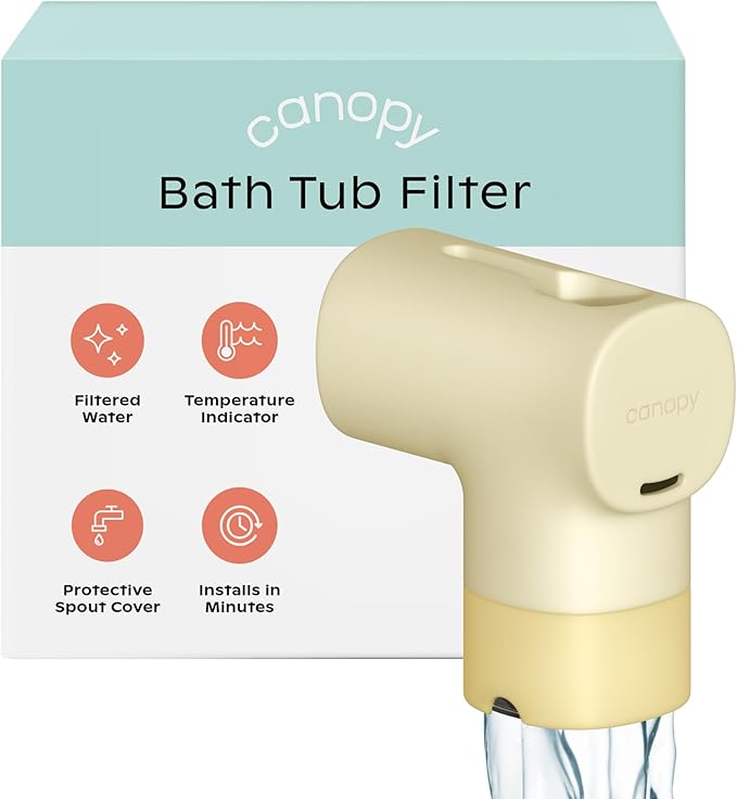 Canopy Baby Bath Tub Filter – Gentler Water Filtration for Delicate Skin | Reduces Chlorine & Irritants | BPA-Free Silicone Spout Cover | Easy Tool-Free Install | Activated Carbon Filtration