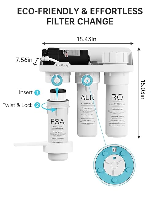 ROWF- 05 Reverse Osmosis Water Filter,450G Tankless RO Water Filtration System, 7-Stage Undersink RO System with NSF/ANSI 58 Certified, 2:1 Pure to Drain, Requires Power Outlet
