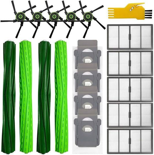 Replacement Parts for Irobot Roomba s9+ (9550) s9 9550 Robot Vacuum Cleaner Accessories Kit 18 Packs 2 Sets of Roller Brushes, 5 Filters, 5 Side Brushes, 4 Dust Bags