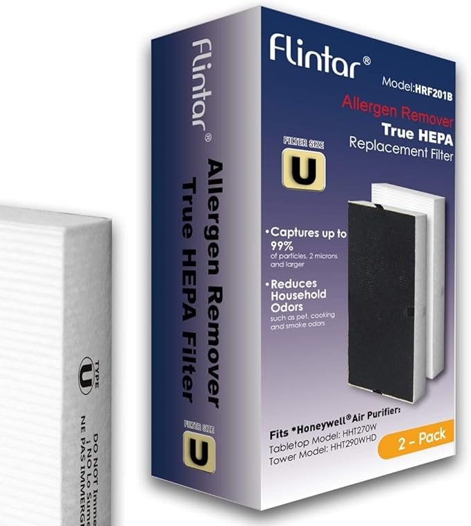 Flintar HRF201B Filter U, Compatible with Honeywell HEPAClean U Filter HRF201B and Febreze FRF102B, Fits HW HHT270, HHT290 and Febreze FHT170, FHT180, FHT190, 2-Pack