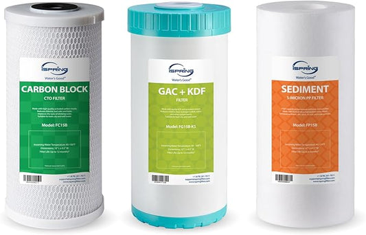 iSpring F3WGB31BKS Whole House Water Filter Replacement Pack, Reduces Heavy Metals, Lead, Hydrogen Sulfide, Chlorine, Sediments, Up to 12 Months, 4.5” x 10”, Fits WGB31B-KS