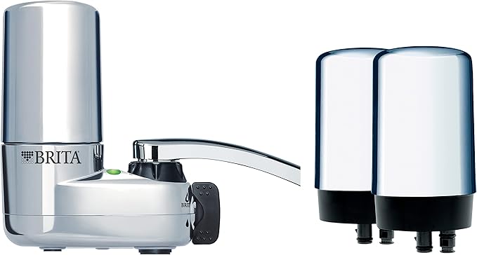 Brita Water Filter for Sink, Faucet Mount Water Filtration System for Tap Water with 3 Replacement Filters, Reduces 99% of Lead, Chrome