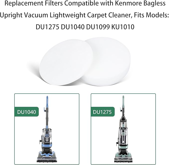 Replacement Filters Compatible with Kenmore DU1275 DU1040 DU1099 KU1010 Bagless Upright Vacuum Lightweight Carpet Cleaner (4 Foam filter,4 Felt filter)