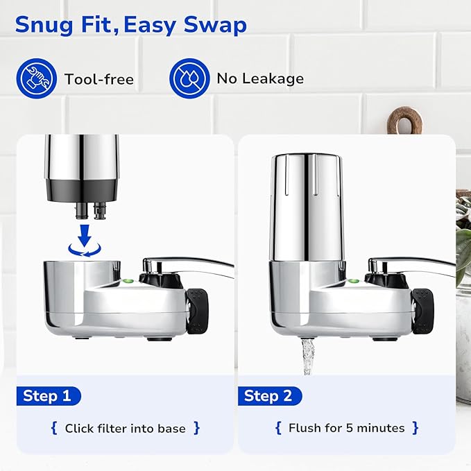 Fil-Fresh 3-Pack Water Filter Replacement for Brita® Faucet Filtration System, NSF Certified to Reduce Chlorine, BPA-Free, Lasts 4-Months or 100 Gallons, Chrome