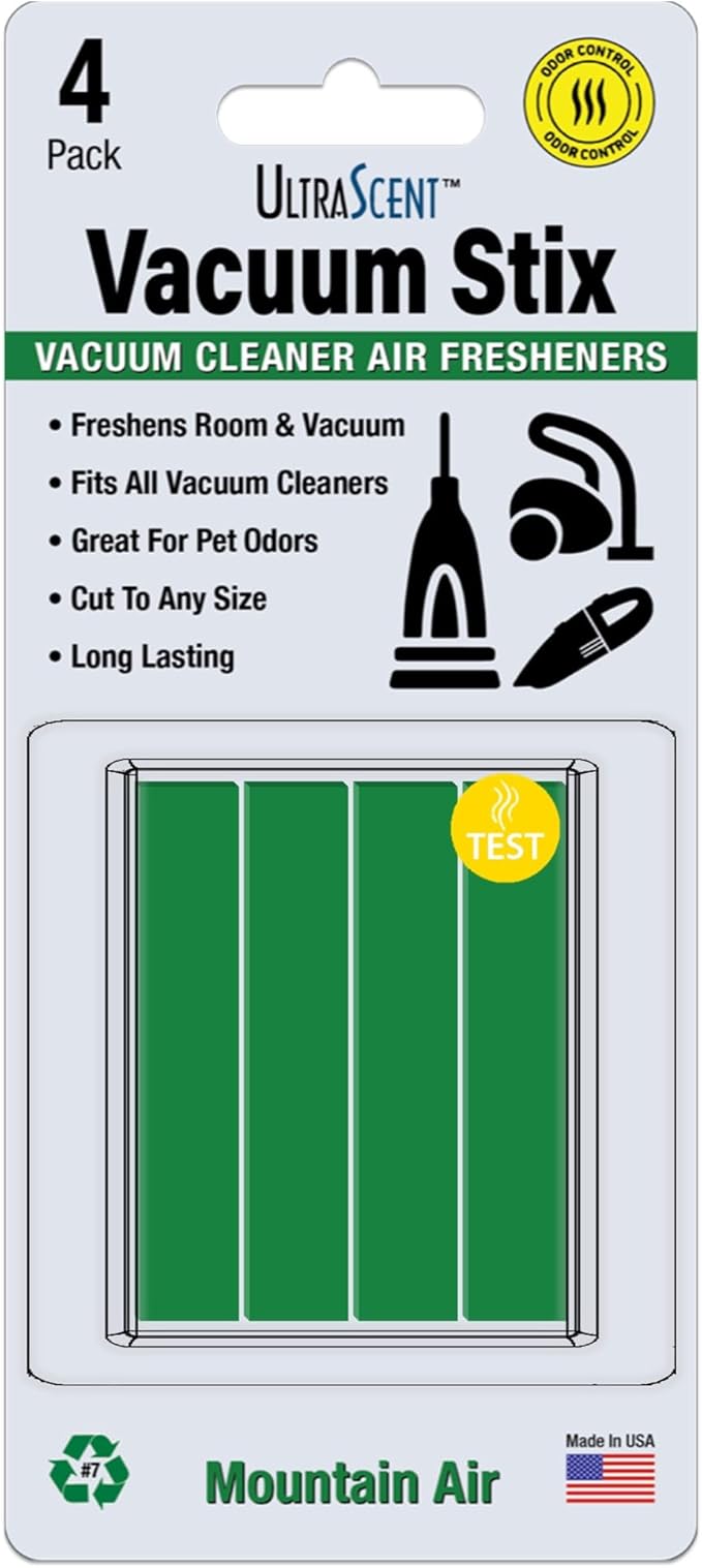 Vacuum Stix, Vacuum Deodorizer & Air Freshener Sticks for All Vacuums, Long-Lasting Vacuum Cleaner Deodorizer, Non-Toxic, Made in USA (1-Pack (4 Stix), Mountain Air)