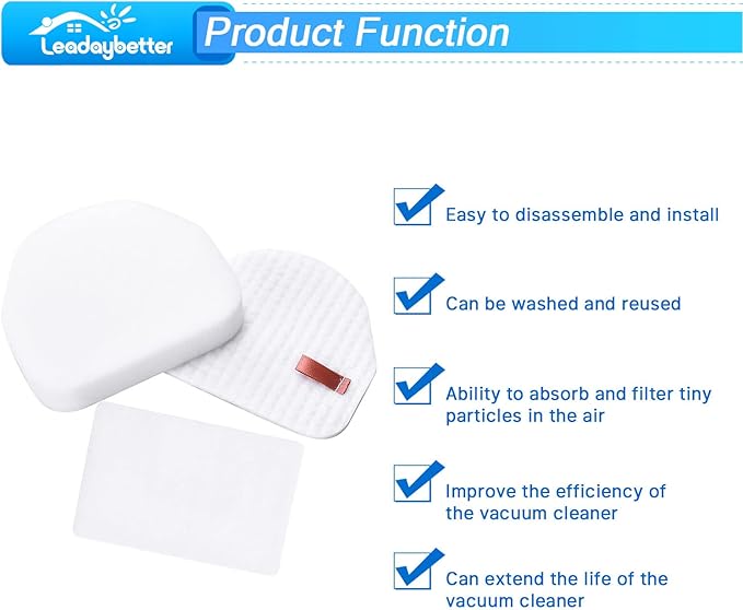 Leadaybetter Filter Replacement for Shark Navigator NV100 NV100 26 NV105 26 NV106 UV300 NV450 NV480 NV482 Light Upright Vacuum Cleaner, 4 Pack Foam & Felt Filters, Compare to Part # XFF450 & XFL100