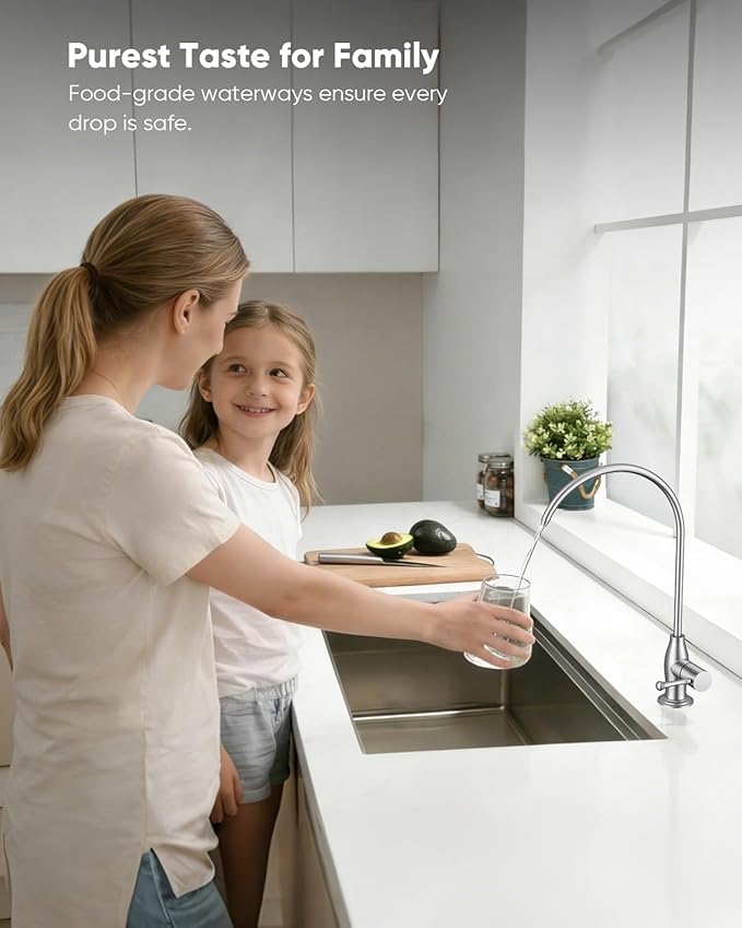 WEWE Vintage Drinking Water Faucet, Lead-Free Stainless Steel Kitchen Water Filter Faucet for Reverse Osmosis System, Non-Air Gap RO Beverage Faucet, Brushed Nickel
