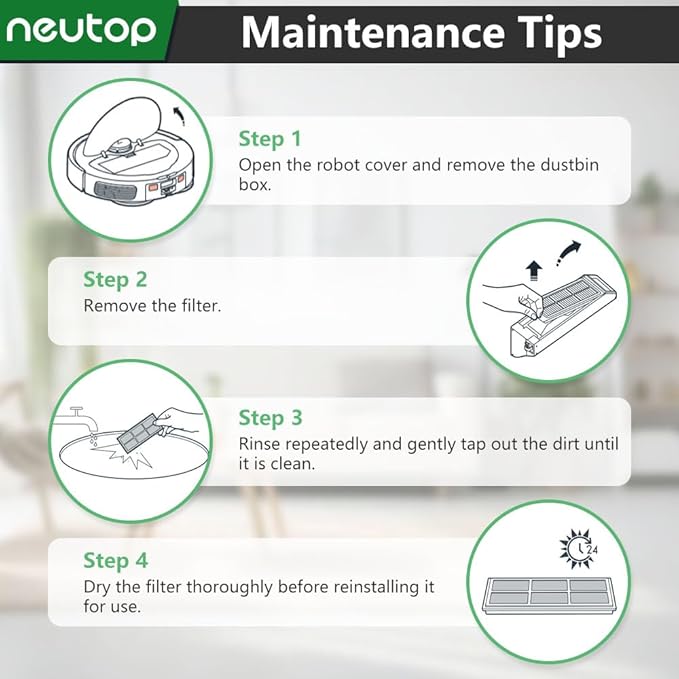 Neutop Replacement Filters Parts, Compatible with Roborock Q5 Q5+ Q5 Plus Robot Vacuums Cleaner Replacement Spare Parts Accessories, 8-pack.