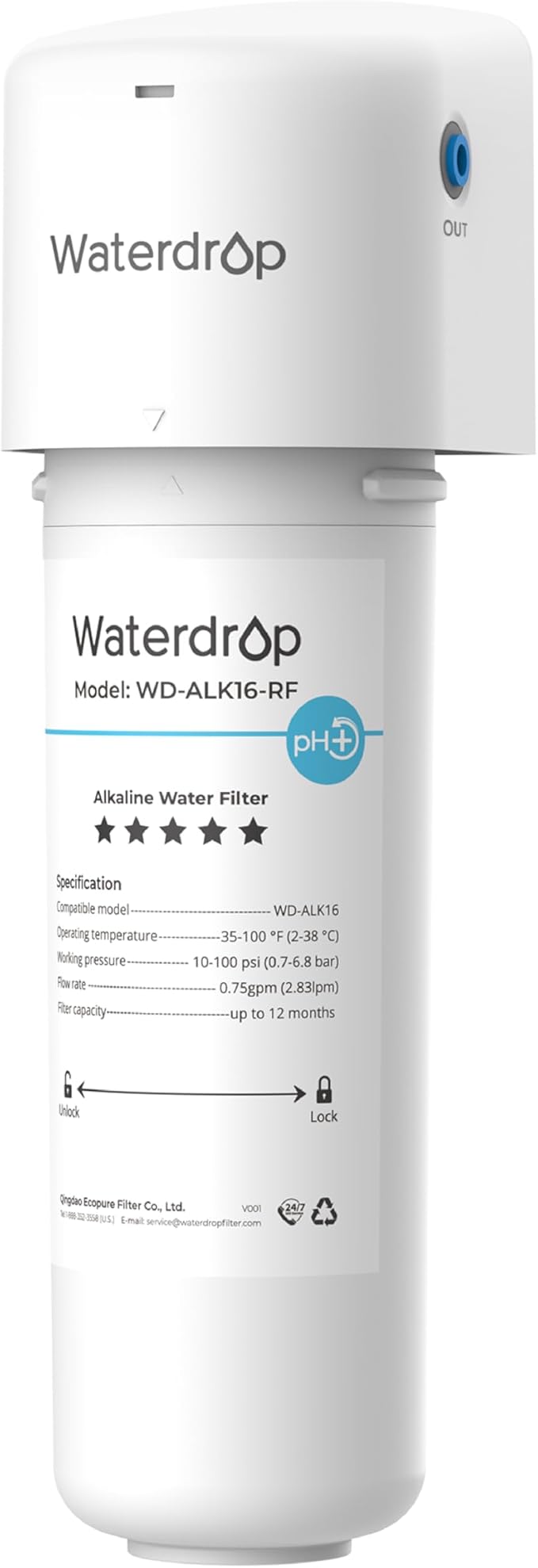Waterdrop ALK16 Alkaline Water Filter System for Sink, Mineralizing Water, NSF/ANSI 372 Certified, Compatible with Reverse Osmosis Systems, Under Sink Installation